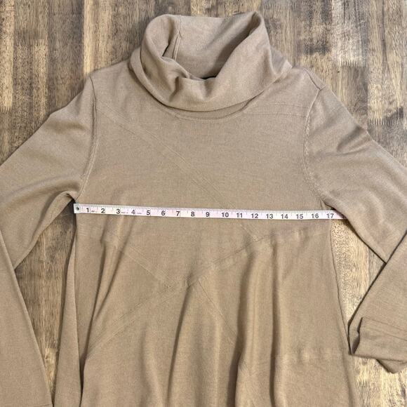 Donna Karan New York Asymmetric Mock Neck Wool Sweater Quiet Luxury Tan Medium - Picture 4 of 8